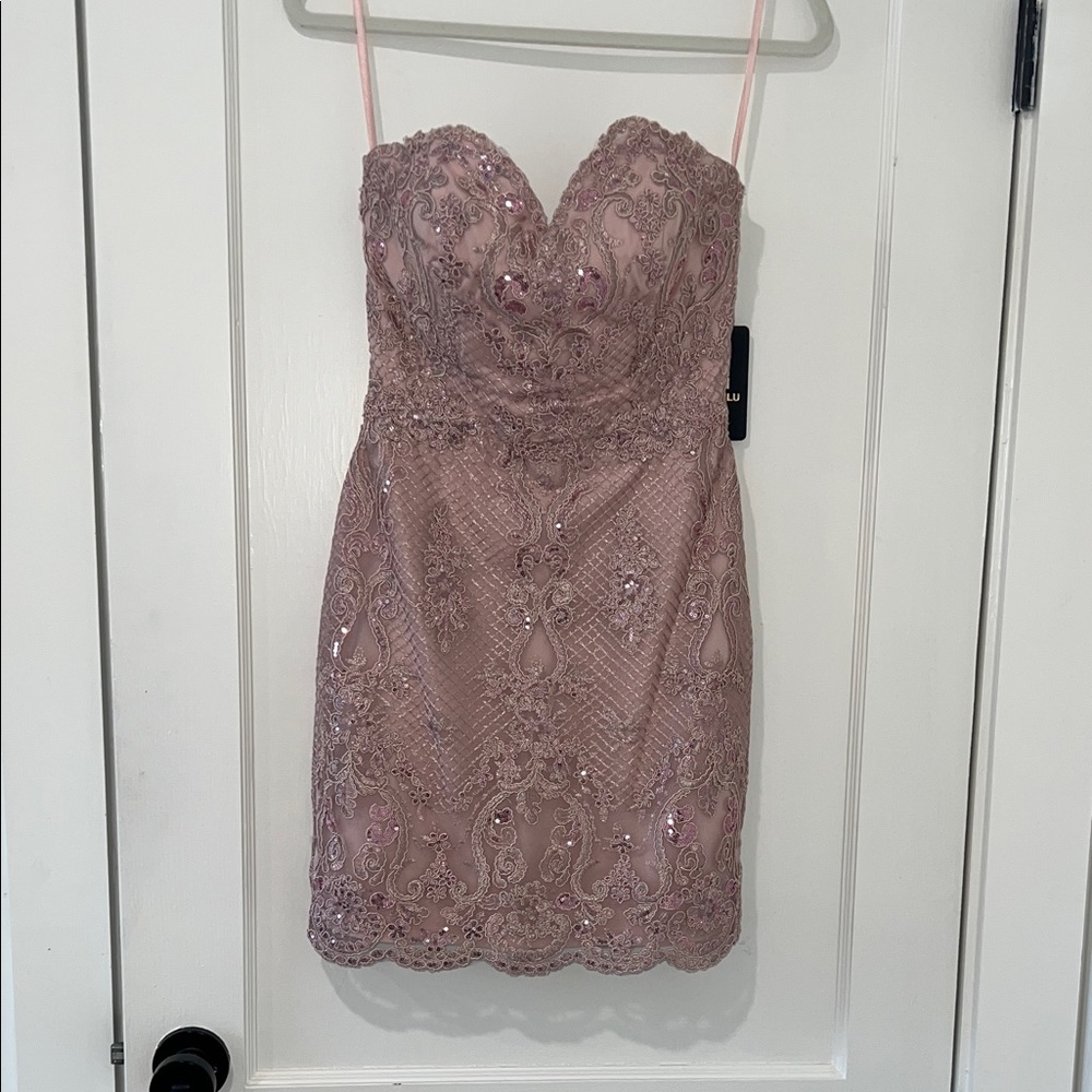 Chic Strapless Lace Dress in Blush